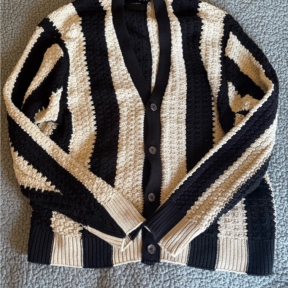 PacSun Cozy Black and Cream Striped Cardigan